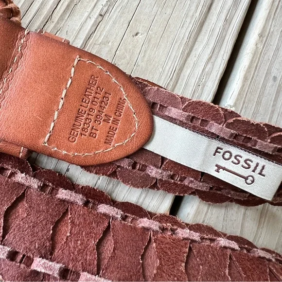 Fossil leather belt 3944231 size M woven brown british tan - Picture 4 of 5
